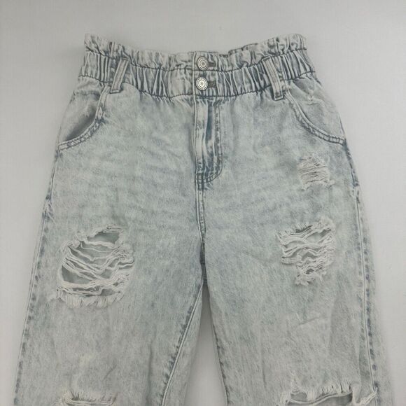 SO Women's Distressed Blue Denim High Rise Mom Jean Size 7/28W Paper Bag Waist - Picture 4 of 11